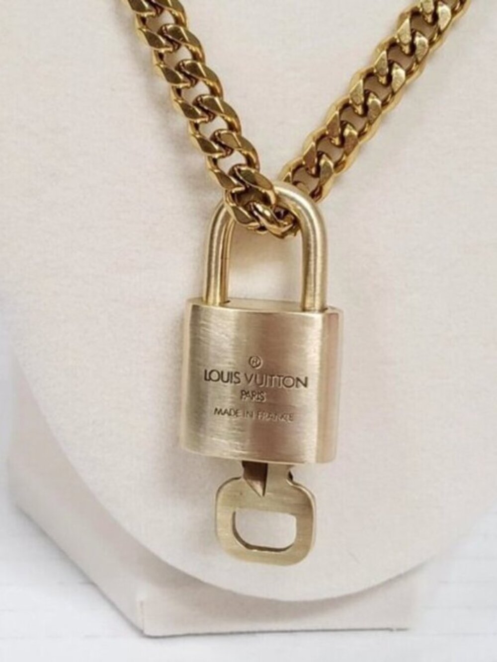 Stainless Steel Gold-Plated Necklace with Authentic Louis Vuitton Padlock - Picture 8 of 14